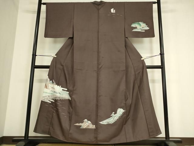 平和屋着物▽訪問着　単衣　作家物　渡橋水車地紋　暈し染め　正絹　逸品　BAAS8063yc 平和屋着物▽訪問着 単衣 作家物 渡橋水車地紋 暈し染め