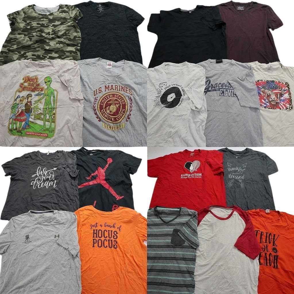古着卸 まとめ売り カラーmix プリント 半袖Tシャツ 18枚セット (メンズ 2XL ) 柄系 ラグランスリーブ アンダーアーマー ジョーダン MS2985