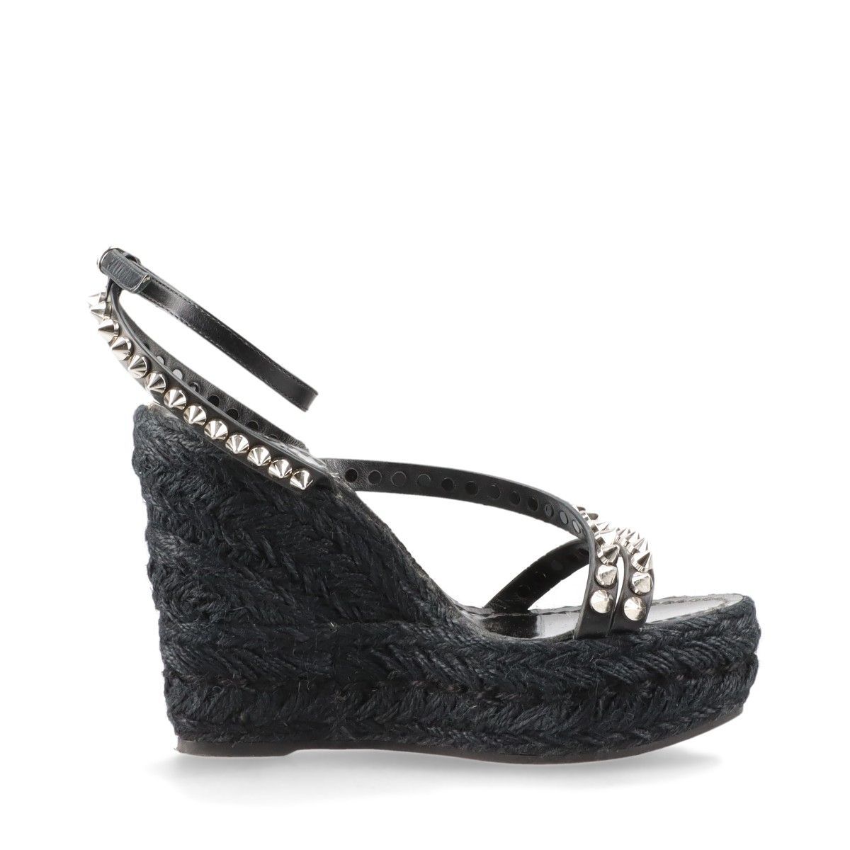  Christian Louboutin クリスチャンルブタン ZEPPA スパイクスタッズ レザー ウェッジソール サンダル レディース 34 ブラック スペイン製 サンダル サンダル ミュール