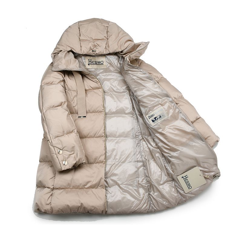 HERNO ヘルノ レディース ダウンコート POLAR-TECH ポーラテック Aライン フード付 グログランリボン イタリア正規品 ...