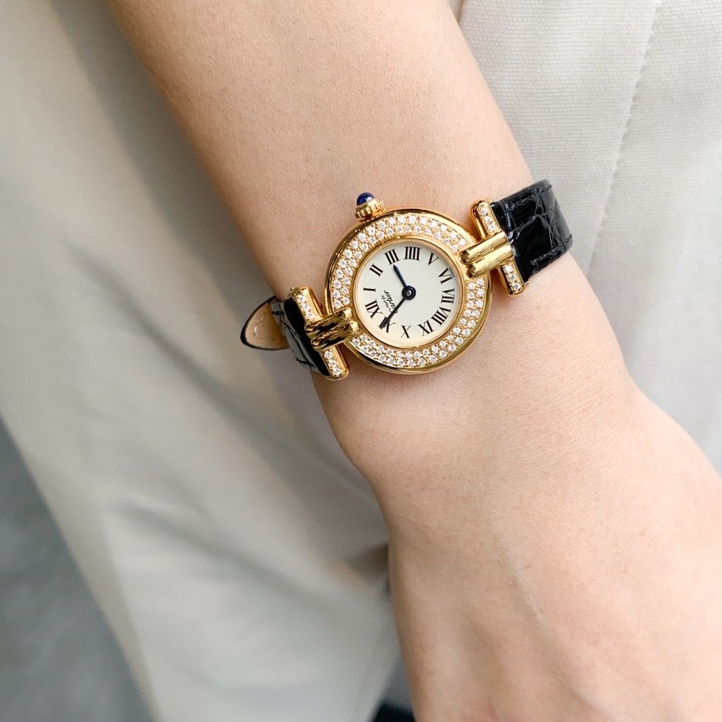 カルティエ マストコリゼ ゴールド文字盤 ゴールド 2重ダイヤ シルバー