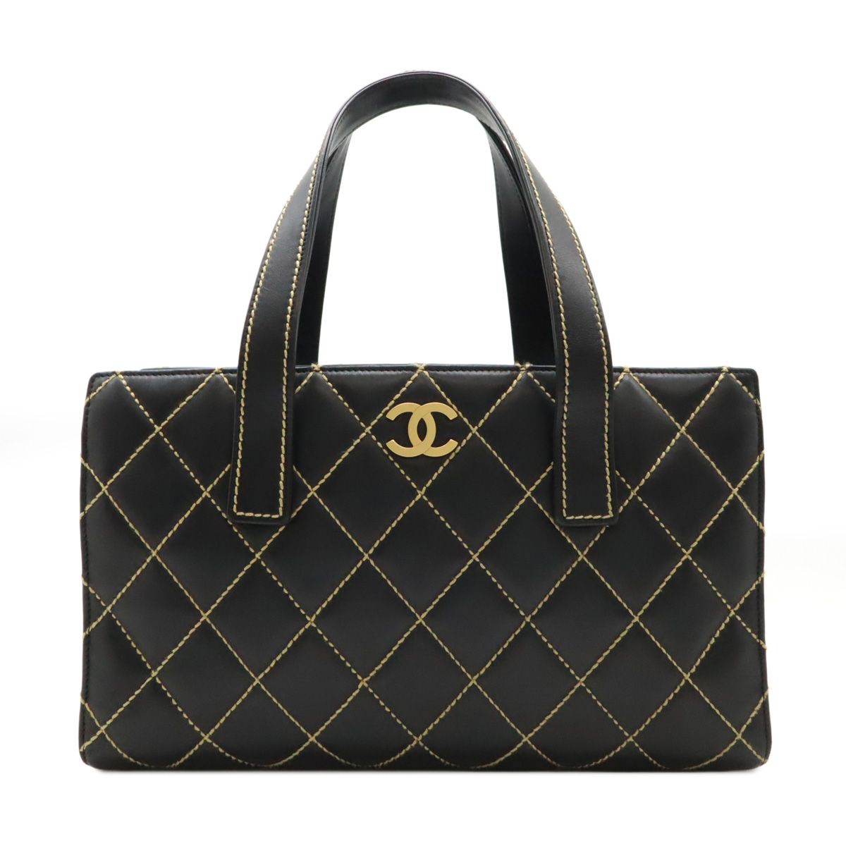 CHANEL シャネル ワイルドステッチ ココマーク トートバッグ ハンドバッグ カーフレザー ブラック 黒 ゴールド金具