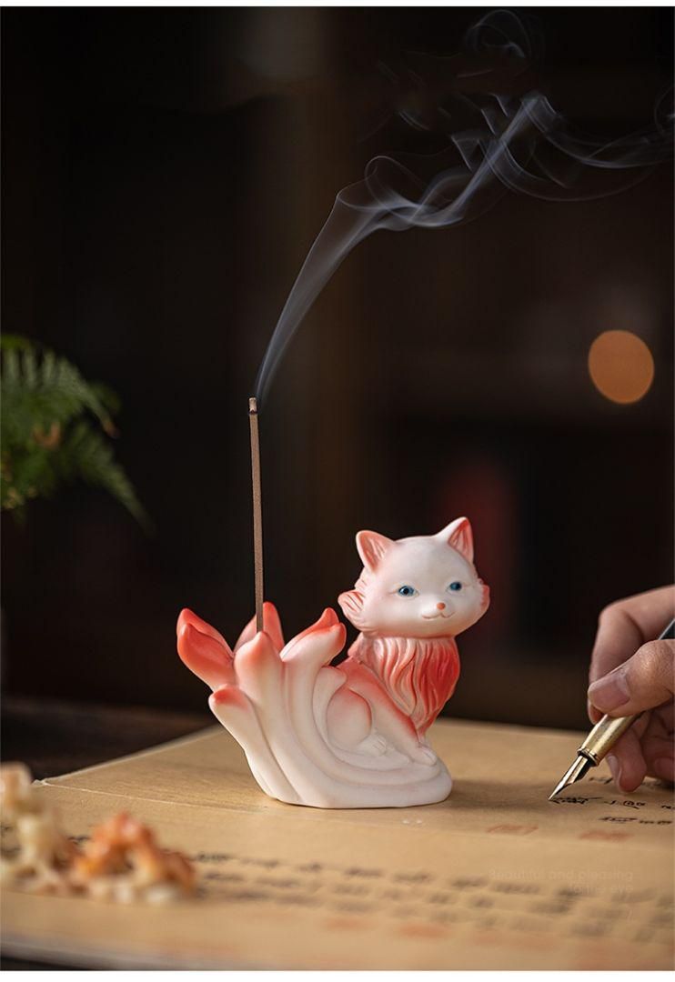 磁器 九尾狐香炉 線香挿 禅意薫香炉 茶道具 香道具 装飾品 工芸