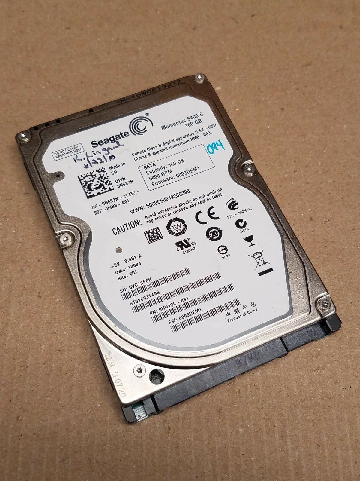 Seagate ラップトップ ハード ドライブ SATA ST9160314AS 9HH13C-031 160GB ディスク 2.5