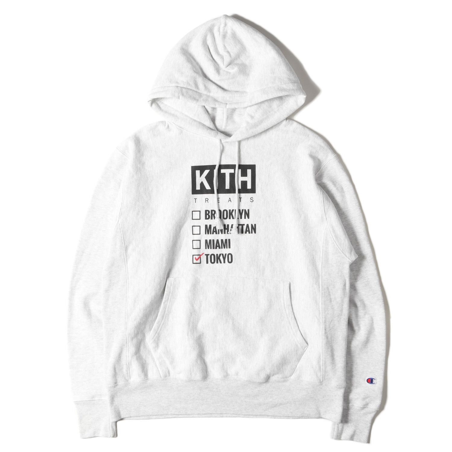 KITH NYC キス ニューヨークシティー パーカー サイズ:M KITH TREATS 東京限定 Champion チャンピオン リバースウィーブ  スウェット パーカー アッシュグレー トップス フーディー スウェットシャツ コラボ