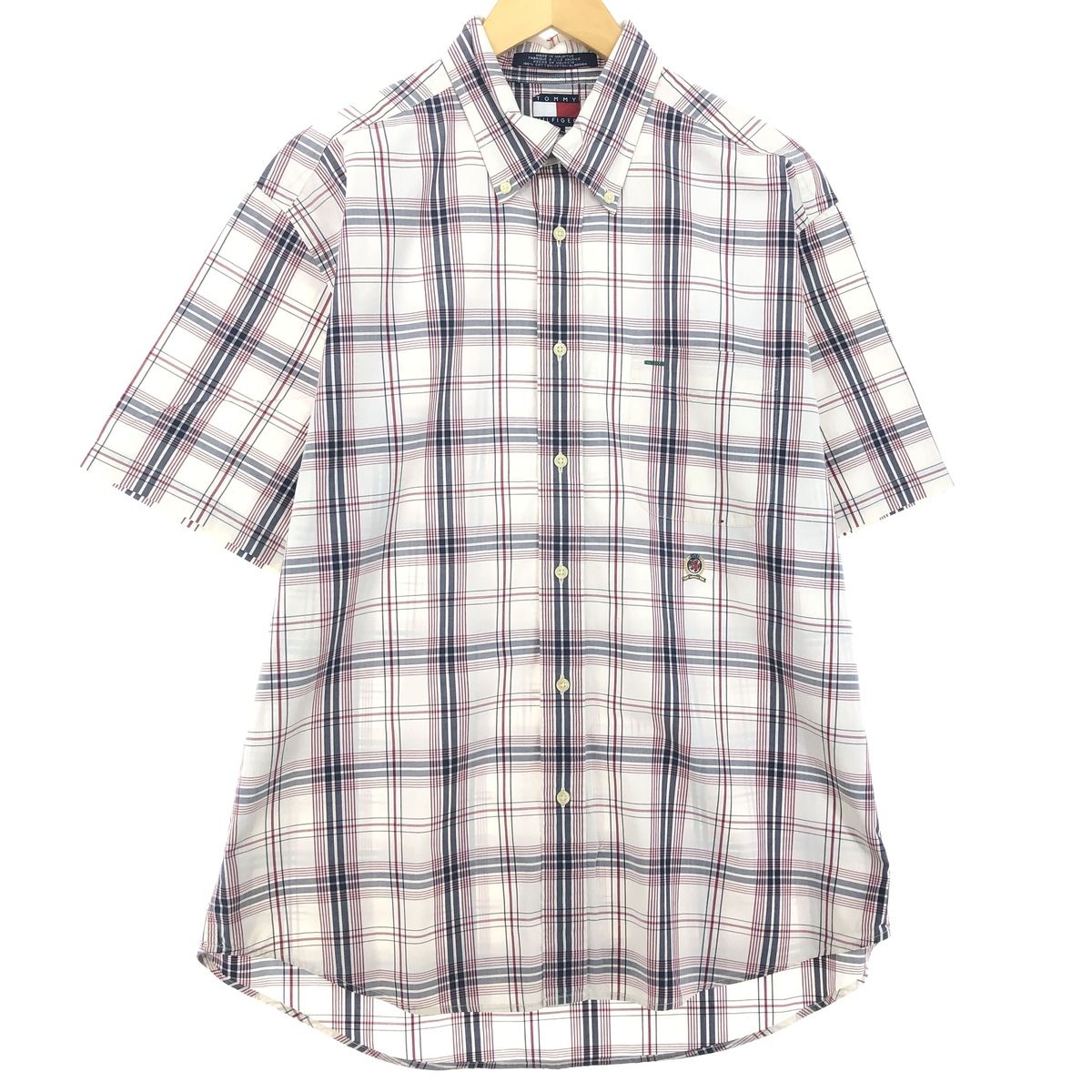 古着 90年代 トミーヒルフィガー TOMMY HILFIGER 半袖 ボタンダウン チェックシャツ メンズL ヴィンテージ/eaa448815