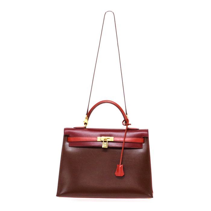 エルメス HERMES ケリー35 外縫い トリコロール ボックスカーフ