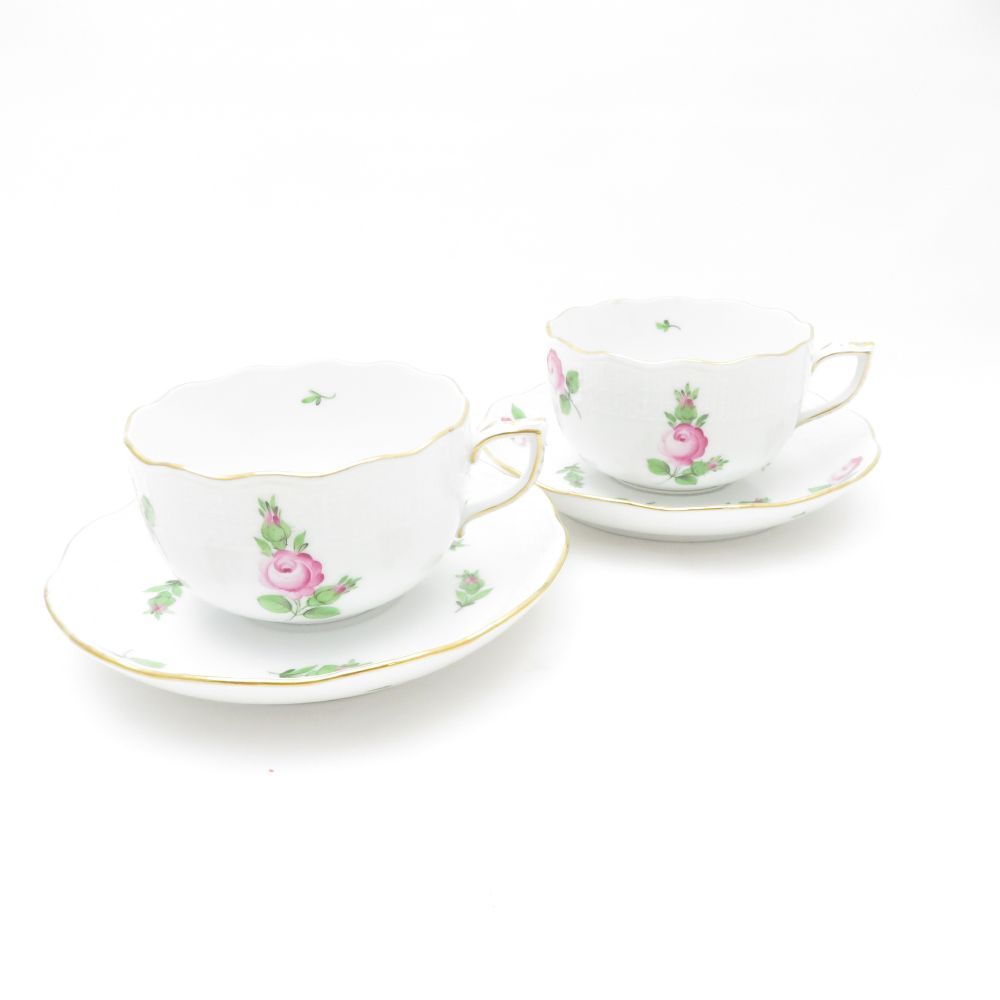 Herend ヘレンド プティットローズ 724 PR ティーカップ＆ソーサー 2客 ペア 金彩 薔薇 バラ テーブルウェア SU12333R1
