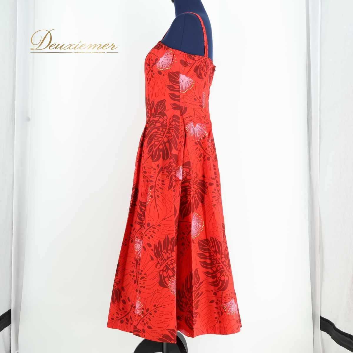 フラダンス衣装】ホワイト Pualani ワンピースドレス レフア柄 白 赤