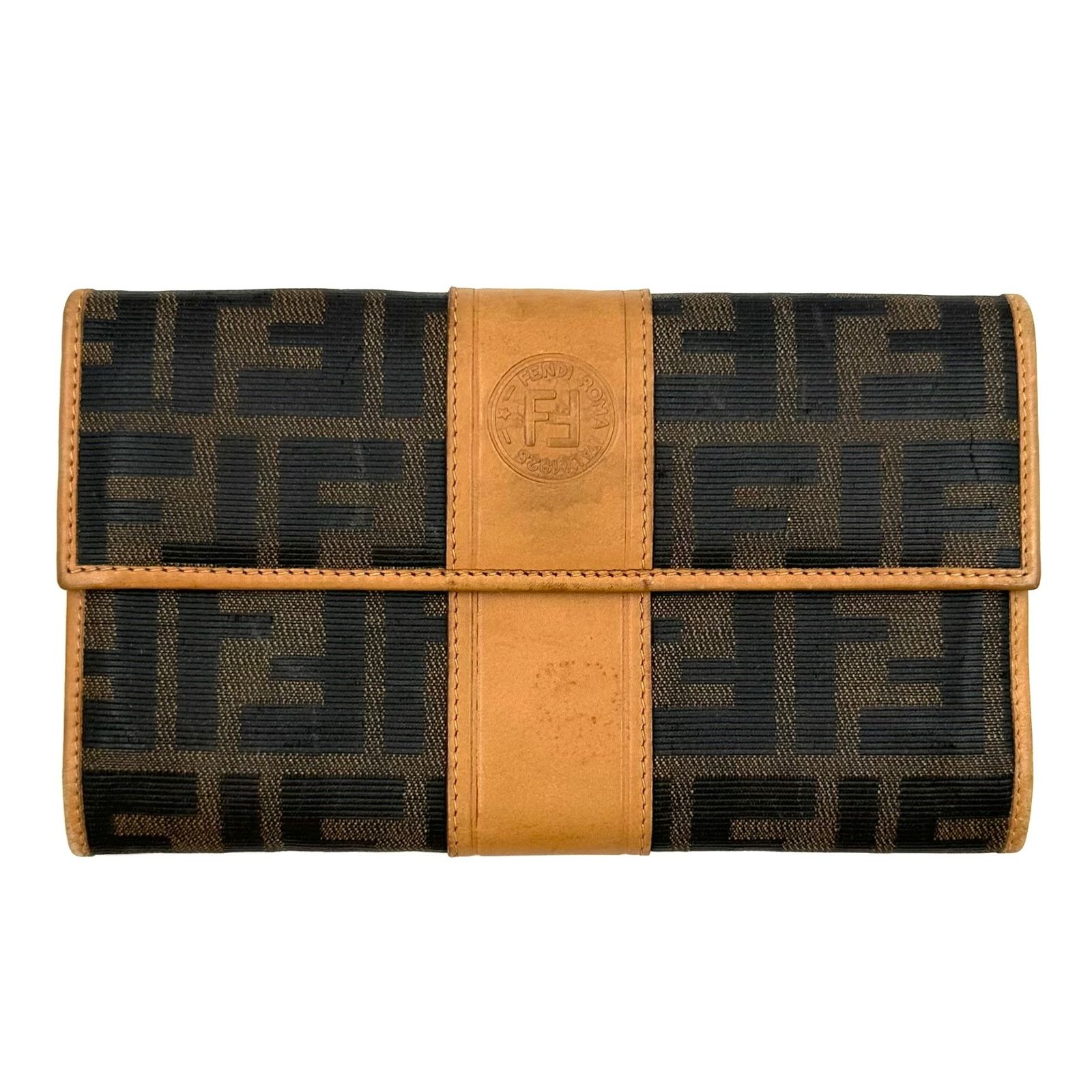 美品 フェンディ FENDI 長財布 - ズッカ柄 ジャガード×レザー ベージュ 