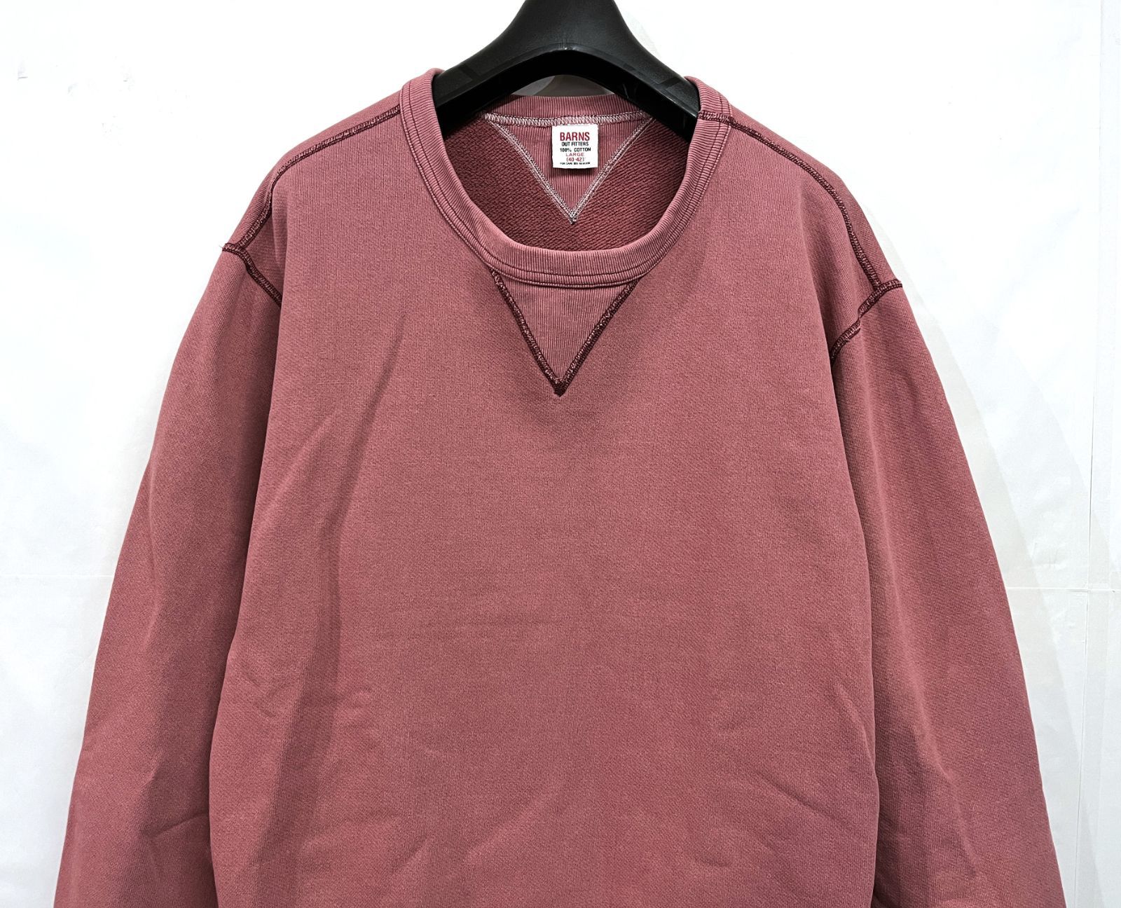 バーンズ BARNS 両Ｖがセット スウェット トレーナー クルーネック 小寸吊り編み COZUN 裏毛 ユニオンスペシャル br-7202 BARNS OUTFITTERS バーンズ 両V ガゼット スウェット