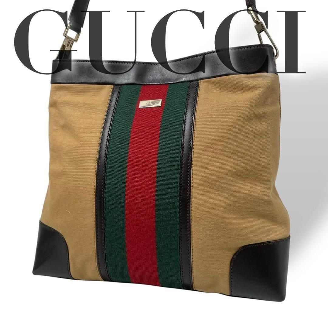 良品 4826 GUCCI グッチ ショルダーバッグ シェリーライン ブラウン 