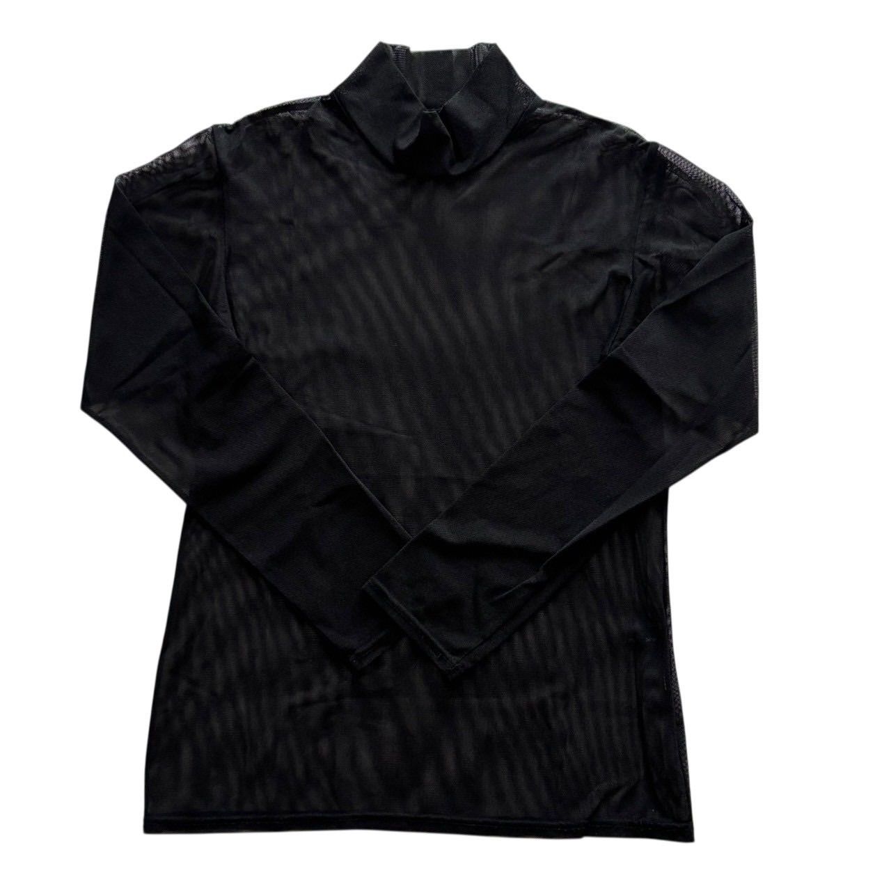 ヨウジヤマモト 長袖シースルーシャツ 黒 透け感 ハイネック レディース サイズ3 Lサイズ