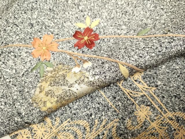 平和屋着物▽訪問着　単衣　刺繍　短冊枝垂れ桜文　たたき染め　金彩　正絹　逸品　DAAT4423du 平和屋着物▽訪問着 単衣 刺繍 短冊枝垂れ桜文 たたき染め 金彩 正絹