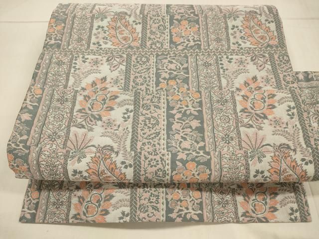 平和屋着物○山喜織物謹製 萬葉 紹巴 全通柄袋帯 草花文 正絹