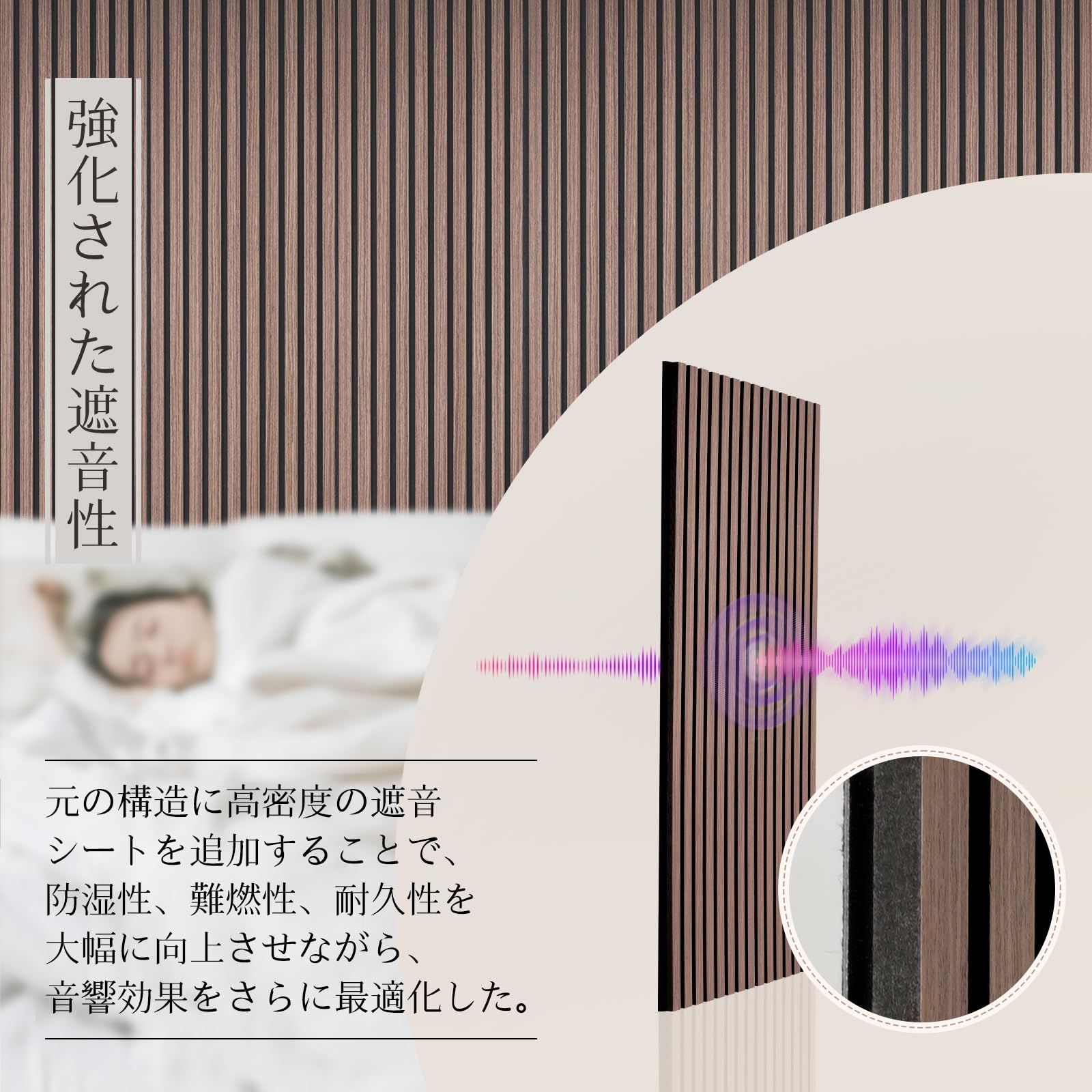 Walspax 強化版吸音ボード 1.2 mm遮音シート付き 118 x 60.5 cm 2 PC ウッドパネル 吸音材 防音壁 木製 3 d 防音パネル 騒音対策 木板 ウォールパネル 防音室 音工房 歌 練習 ゲーム 隣の部屋 うるさい ピアノ カラオケ ウォールナッ