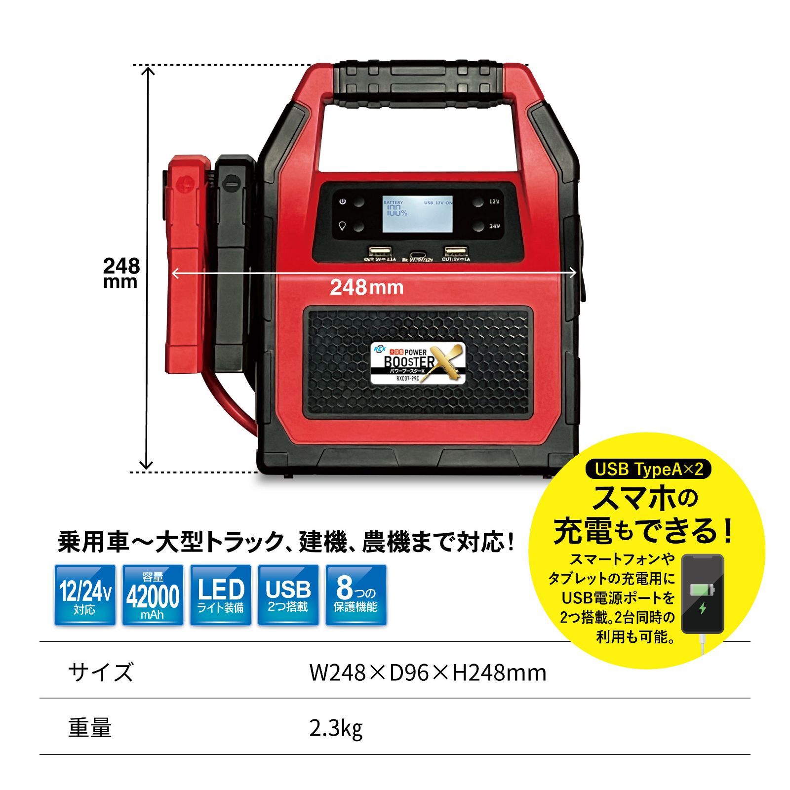 軽量ハイパワーブースター ジャンプスターター バッテリー エンジンスターター 大容量