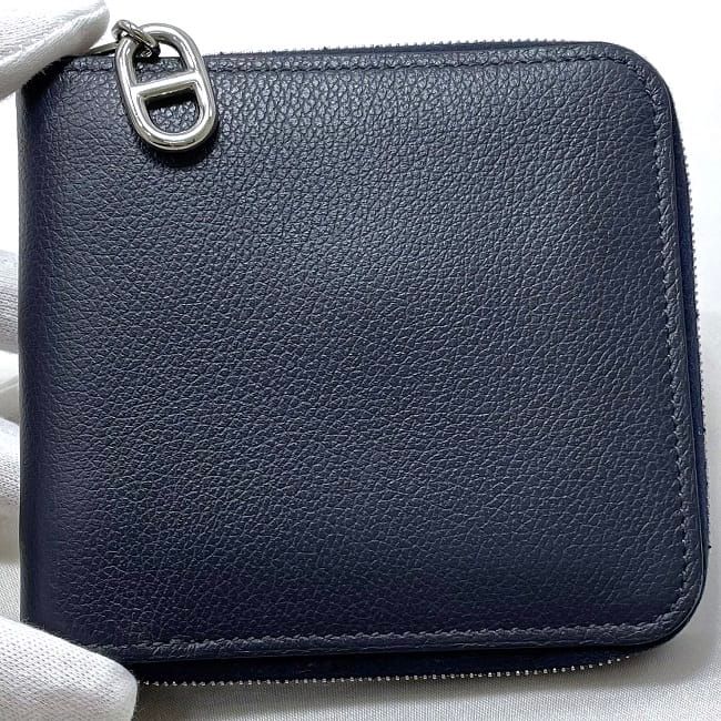エルメス 二つ折り 財布 ジップアンドゴー ウォレット ネイビー ブルー 