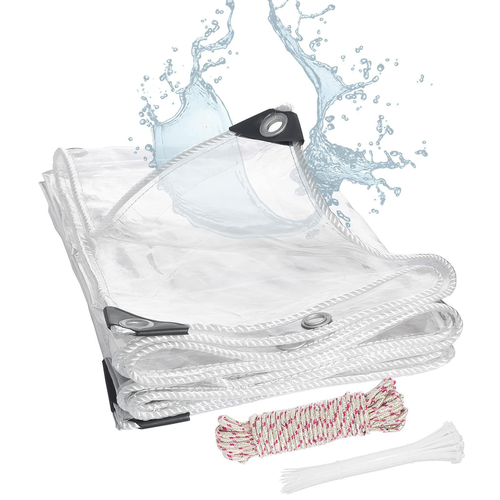 2.5×5m クリアタープ 結束ロープ付き PVCターポリン 防水 透明 屋外