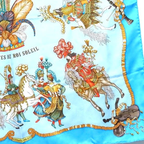anzs エルメス HERMES カレ LES FETES DU ROI SOLEIL スカーフ 水色  