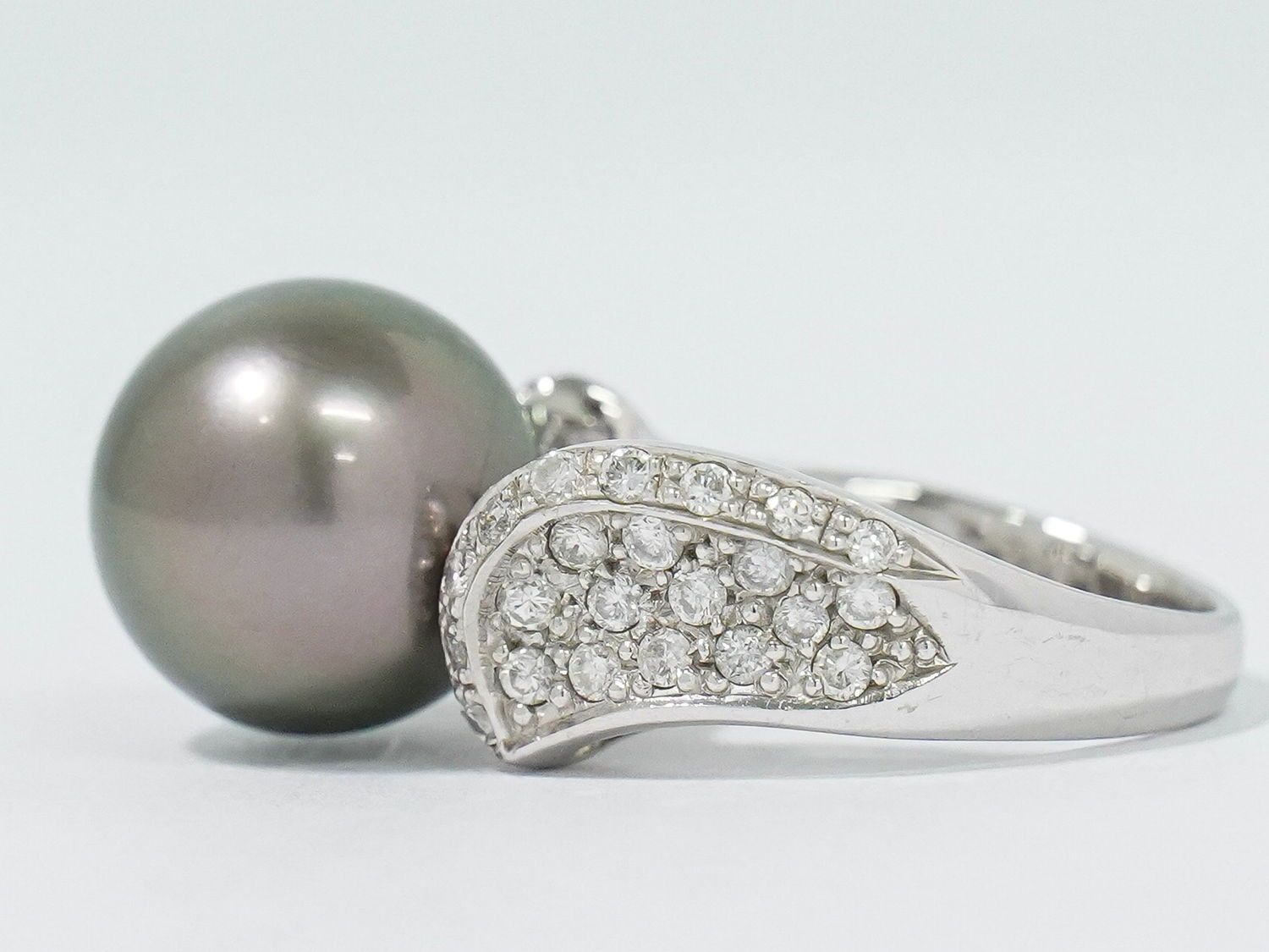 ダイヤモンド×パール リング Pt900 12.5mm 0.27ct 10.6g Pt900 黒蝶