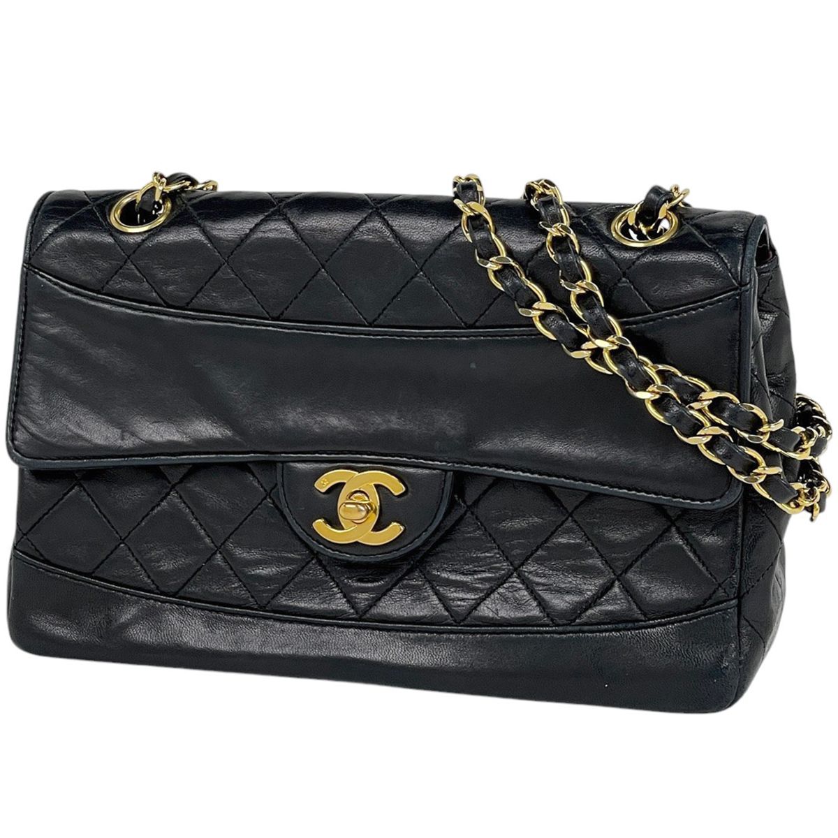 シャネル CHANEL ココマーク チェーンショルダーバッグ マトラッセ シングルフラップ Wチェーン ショルダーバッグ レザー ブラック レディース