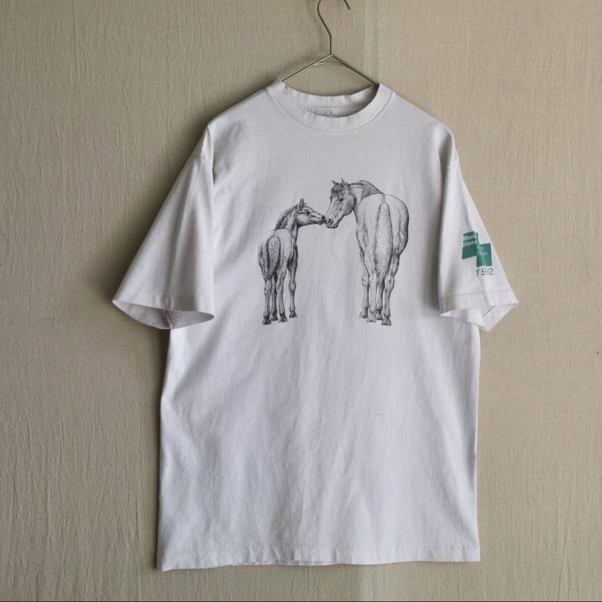 USA製 90s Vintage Tシャツ / L コットン ホワイト プリント イラスト 動物 馬 半袖 ビンテージ T4-06144-9390