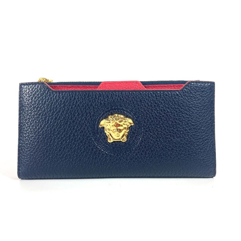 VERSACE ヴェルサーチ 長財布 メデューサ ロゴ レザー ネイビー