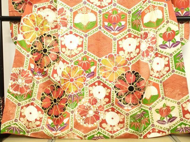 豪華振袖　駒刺繍　絞り　花筏文　正絹　逸品 平和屋着物□豪華振袖 駒刺繍 絞り 雲取り花籠文 金彩 正絹 逸品