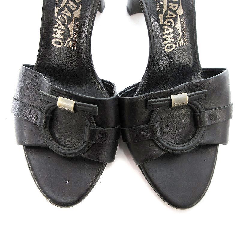 送関込★FERRAGAMO★ガンチーニ サンダル・ミュール★BLACK サルヴァトーレフェラガモ Salvatore Ferragamo ガンチーニ