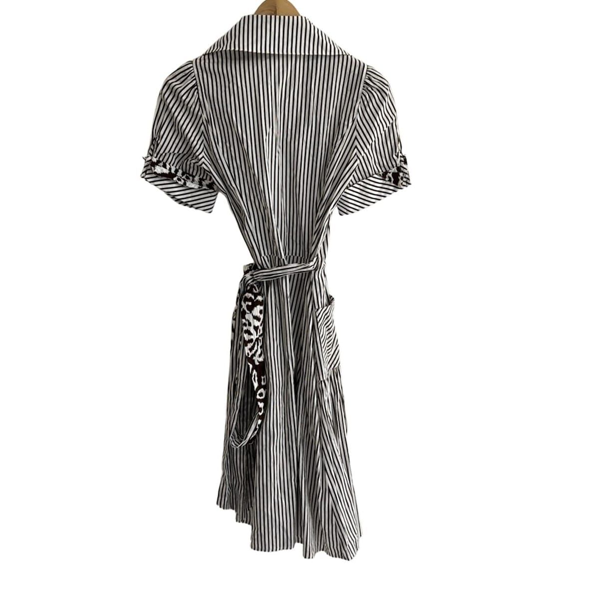 ダイアン フォン ファステンバーグ ワンピース サイズ4 S レディース - 白×ダークブラウン 半袖 ロング ストライプ カシュクール