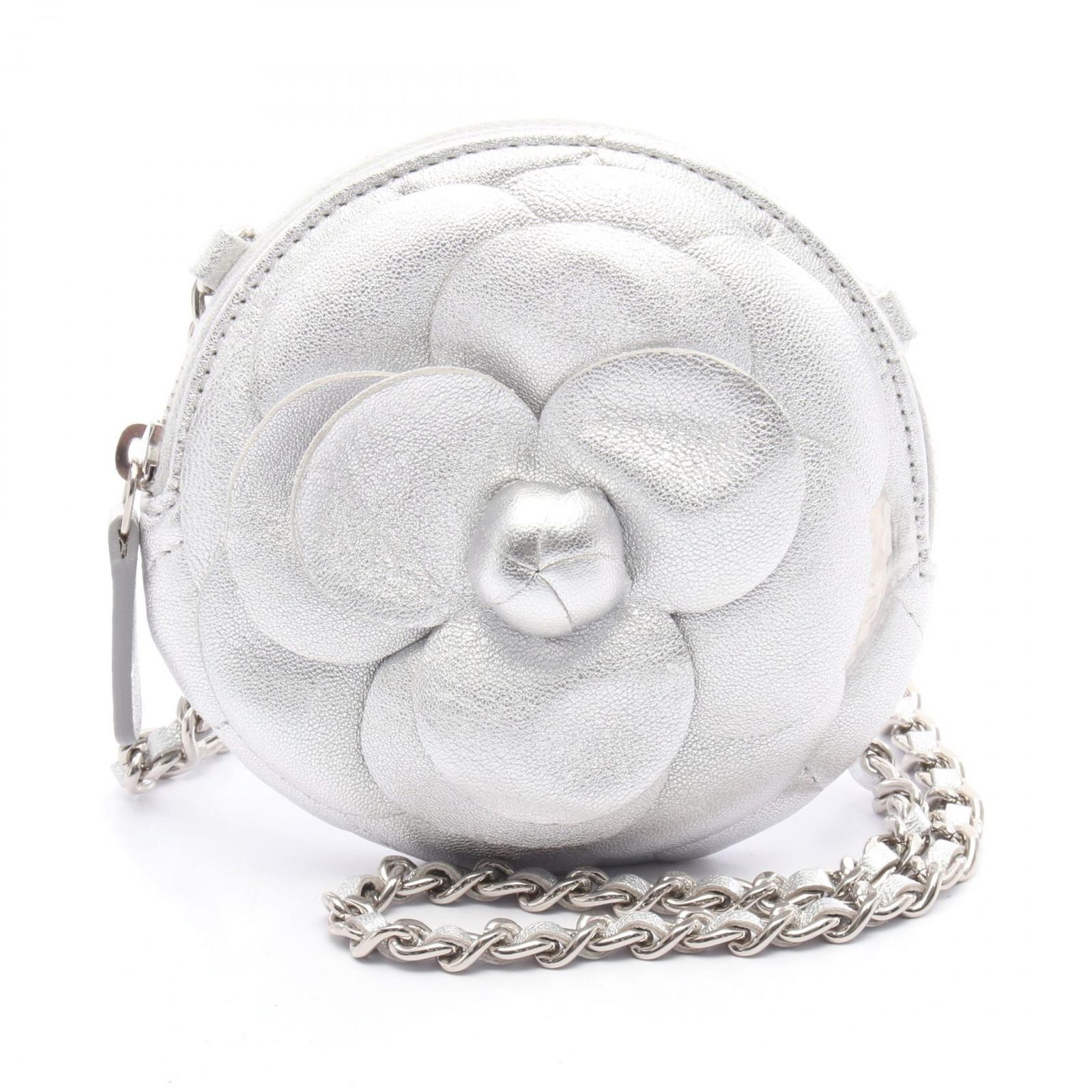 シャネル CHANEL ショルダーバッグ カメリア マトラッセ AP2121 シルバー ラムスキン 羊革 カメリアチェーンクラッチ レディース Used A