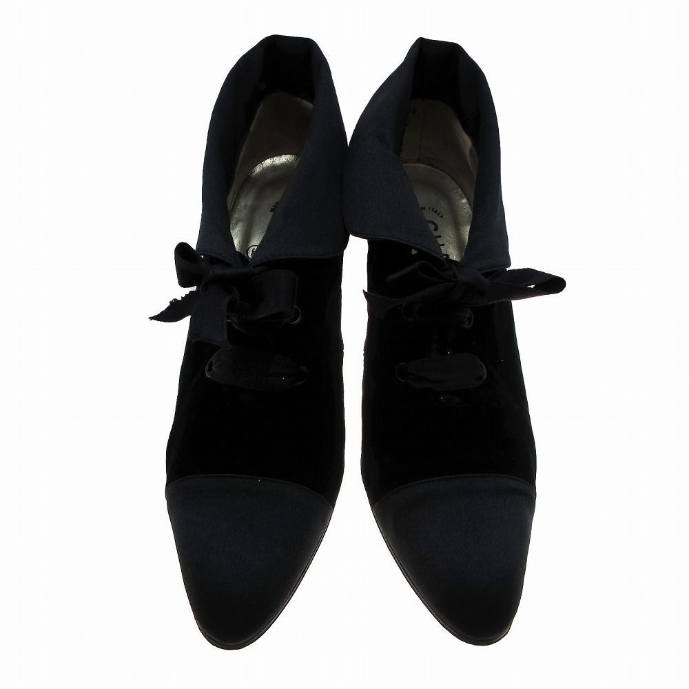 Chanel ブラック レースアップシューズ レースアップ シューズ - ベルベット カーフスキン & カーフスキン