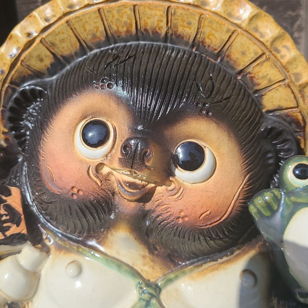 チョーチョー縁起物❗信楽焼蛙持ち狸 高さ31cm 狸 信楽焼