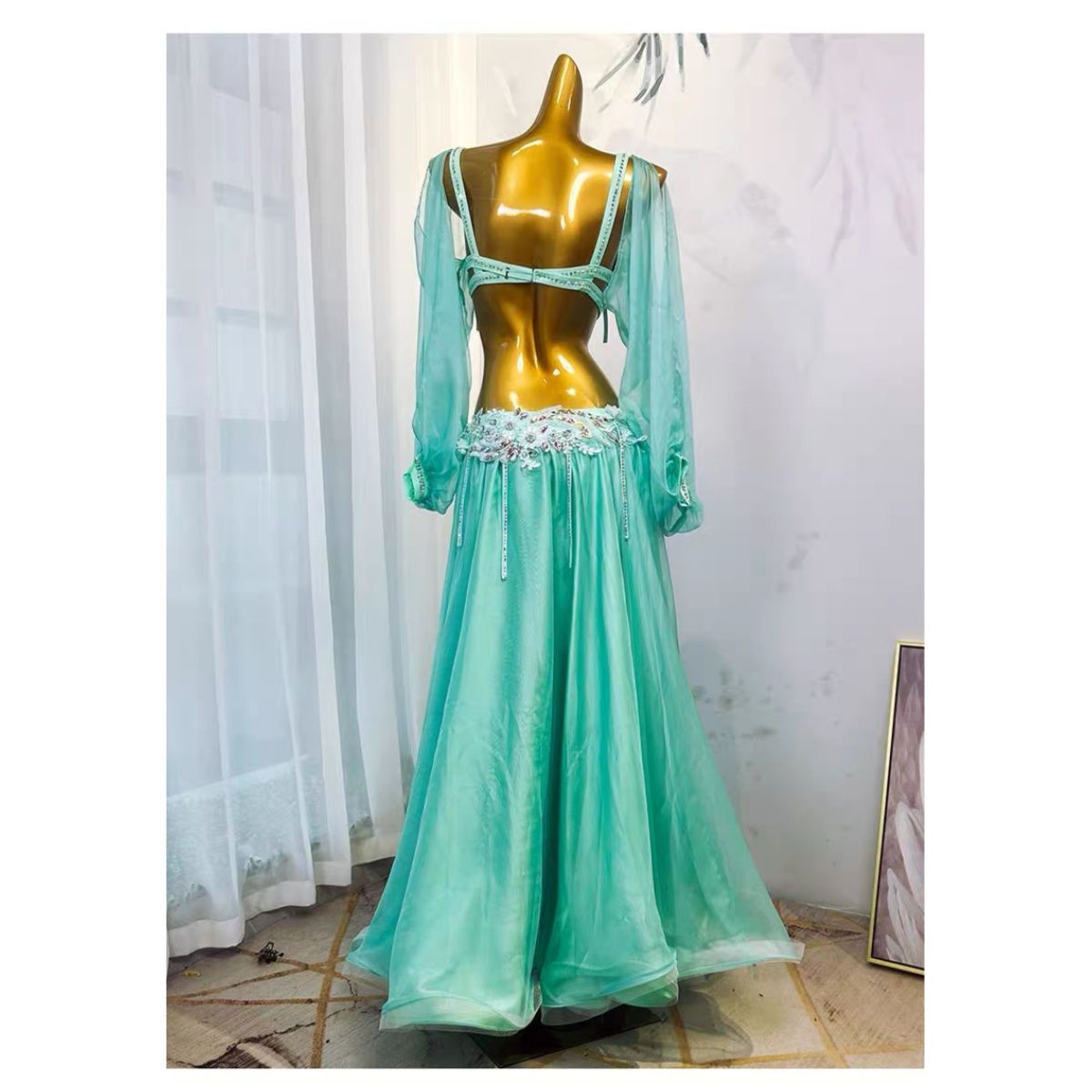 イズ ベリーダンス衣装 ブラベルトスカートセット 東方風 ベリーダンス ブラジャーと魚尾スカート スパンコールビーズ刺繍 舞台用 2 選択