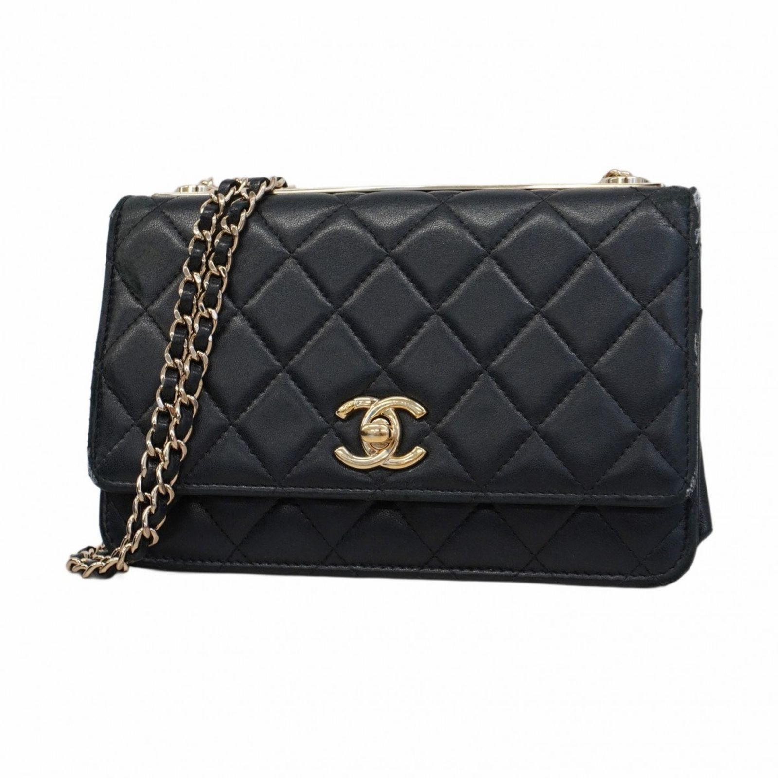 シャネル Chanel シャネル ショルダーウォレット マトラッセ チェーンショルダー トレンディCC ラムスキン ブラック シャンパンレディース