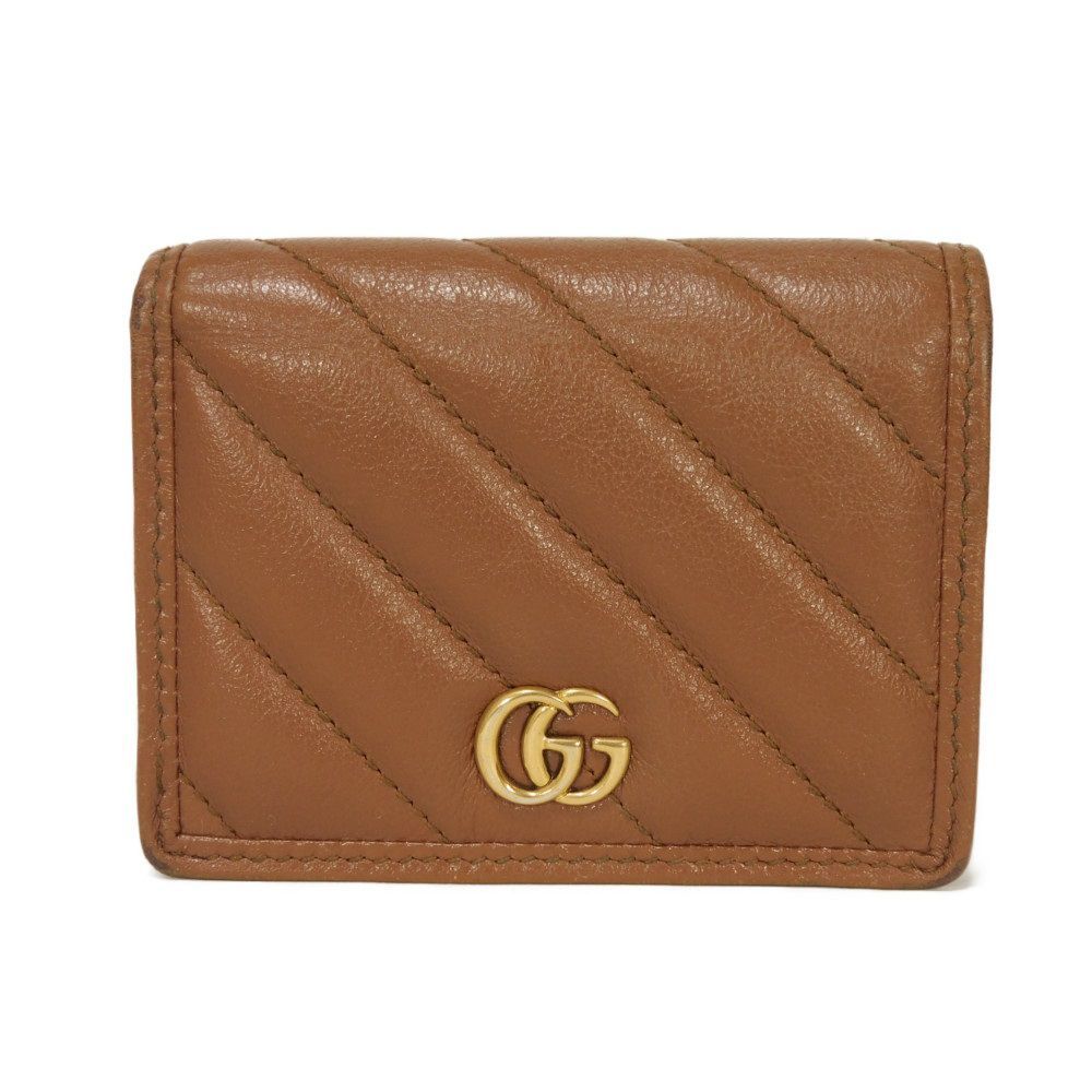 GUCCI グッチ ダブルG コンパクト ウォレット ダイゴナル キルティング ステッチ カーフ 札入れ カードケース コインケース GGマーモント ブラウン 二つ折り財布 466492 0OLFT 2535