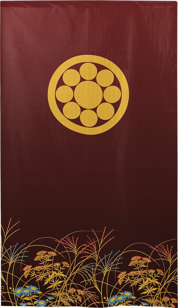 【SIMON BAKER】のれん「家紋  丸に九曜星  秋草」85x150cm ×7枚セット【日本製】暖簾 和風 家紋 目隠し 間仕切り SNOOPY スヌーピー ウィリアムモリス ディズニー 伊藤若冲【家紋のれん】【匿名配