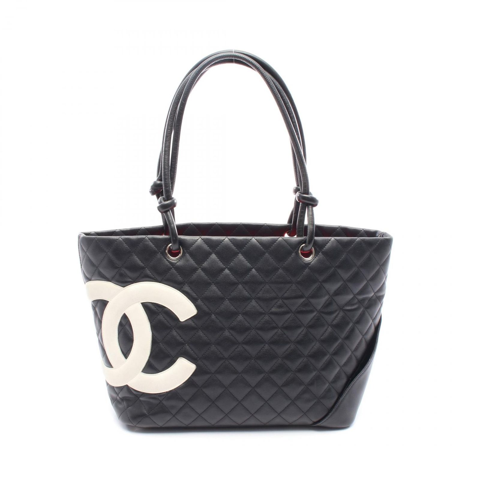 シャネル CHANEL トートバッグ カンボンライン ラージ A25169 ブラック|ホワイト ラムスキン 羊革 カンボン ラージトート レディース Used B