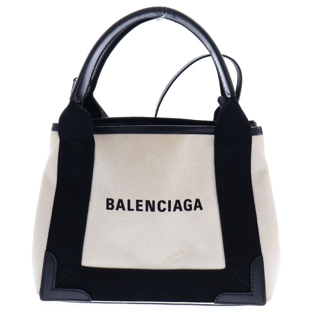 BALENCIAGA (バレンシアガ) ネイビーカバ 2Way ハンドバッグ ショルダーバッグ ベージュ/ブラック 390346