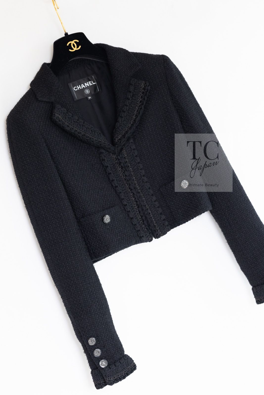 80万 シャネル ジャケット CHANEL 22C 2022 ブラック クロップド