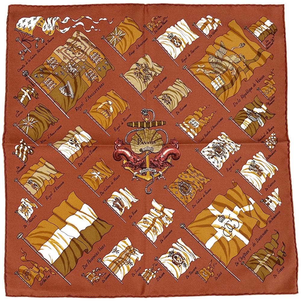 エルメス HERMES スカーフ カレ40 PAVOIS 船旗 レディース ブランド シルク ブラウン プチカレ