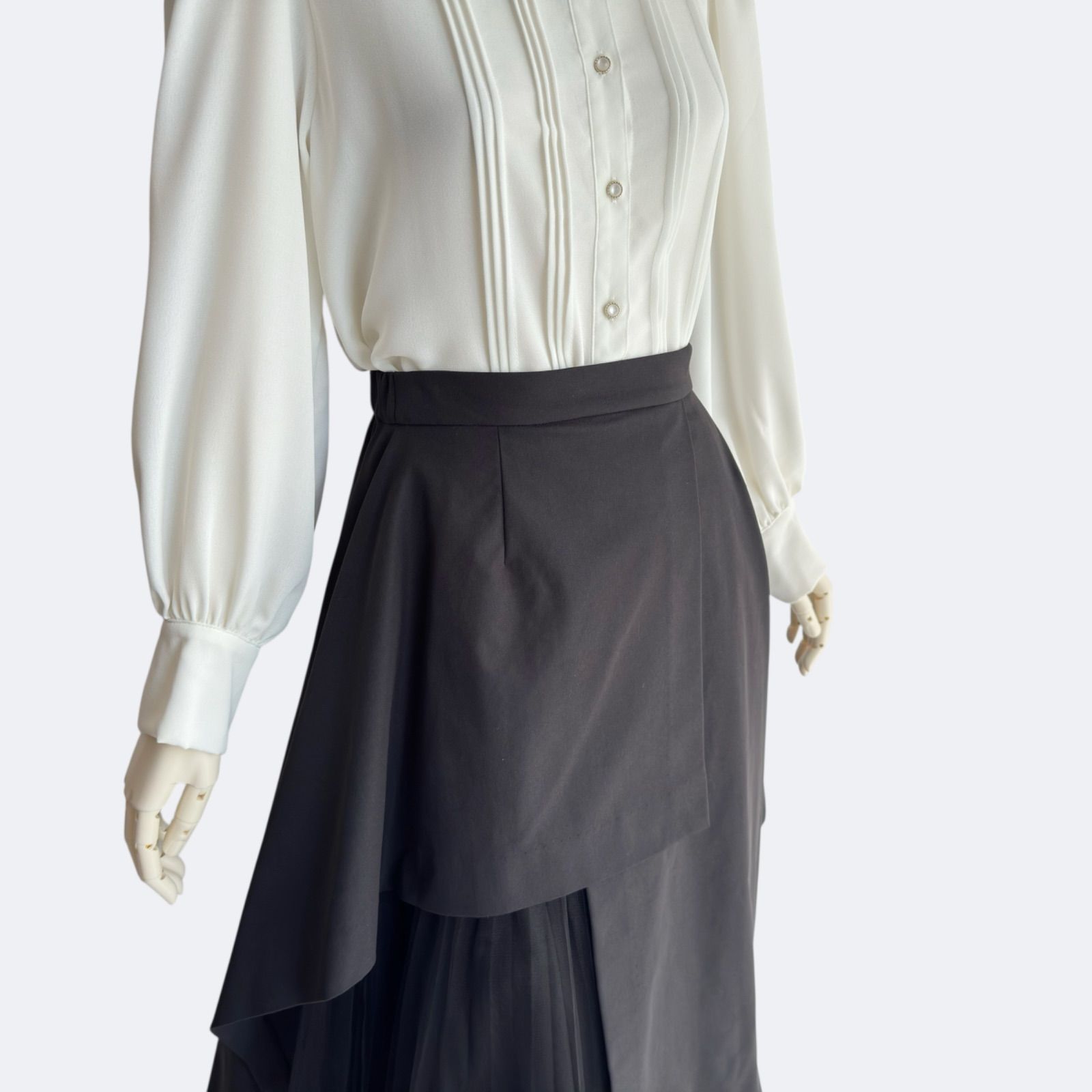 AMERI アメリ スカート ブラック チュール ロングスカート BLACK TULLE RAFFLE SKIRT（スカート）｜Ameri（アメリ）の