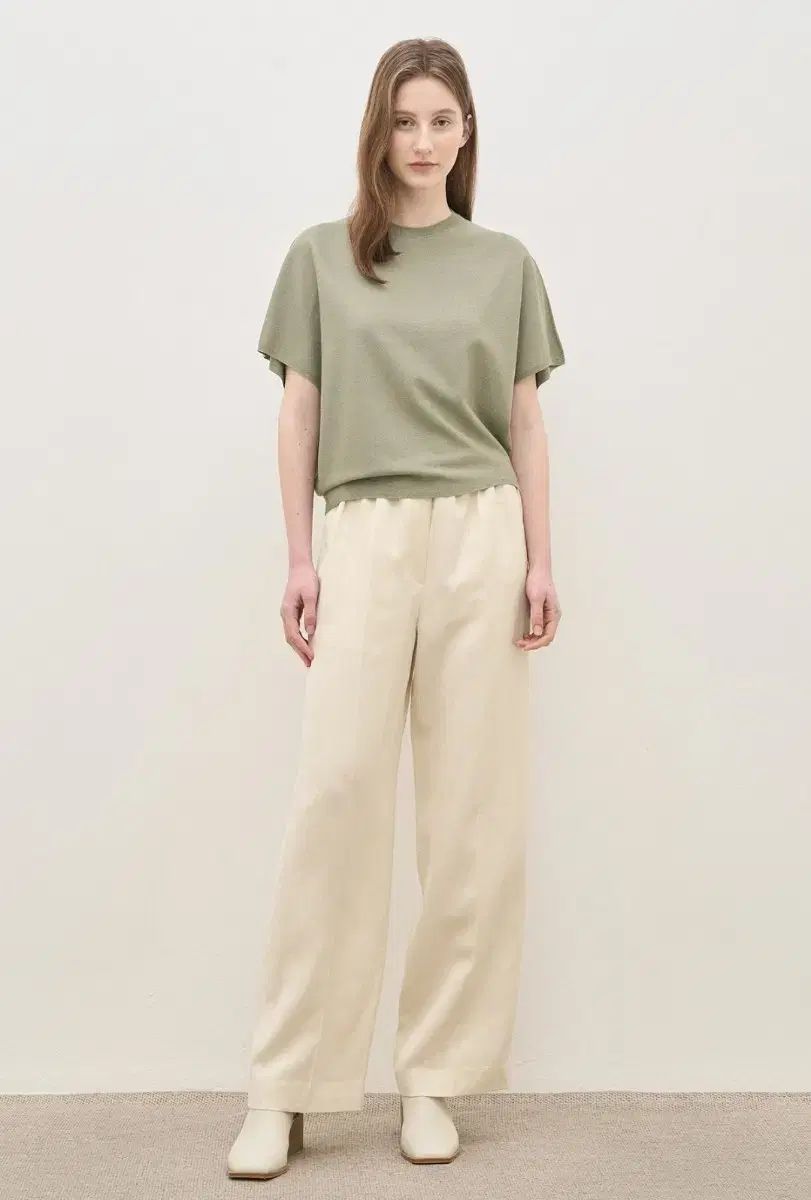 24 the CASHMERE リネン ブレンド バンディング ワイド パンツ