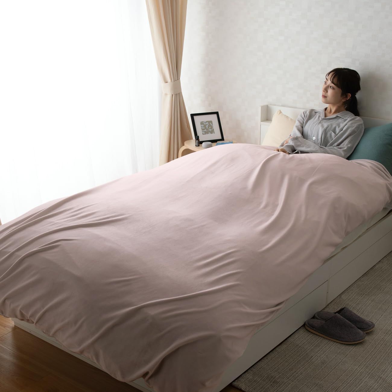 在庫 綿１００％ 寝具 羽毛布団カバー ２重ガーゼ シングル 150x210 丸洗いOK 掛け布団カバー オールシーズン 無地 コットン 肌ざわり ふとんのふっとんだ 快適 ズレ防止ひも付 ピンク