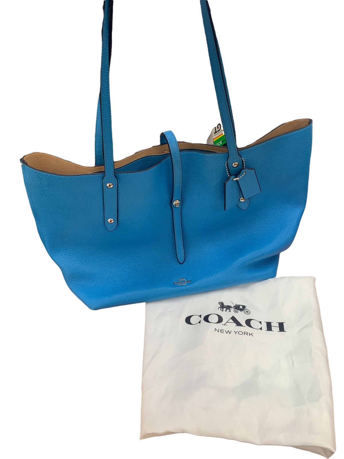 美品　コーチ　マーケット　トートバッグ　ターンロック　レザー　ネイビー A4可 美品 コーチ レザー トートバッグ マーケット ターンロック