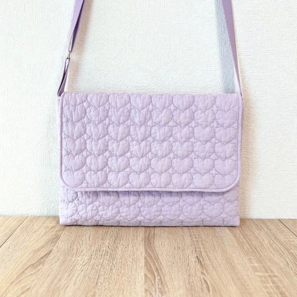 図書袋 ヌビ•ハートキルト/ライラック かわいい スティッチ ハート