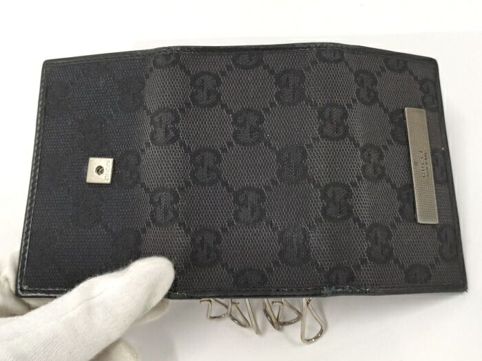 GUCCI 6連 キーケース ロゴ GGキャンバス ブラック 033.2149-超