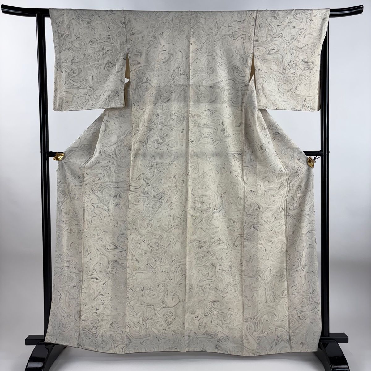 小紋 身丈164cm 裄丈62cm S 袷 墨流し クリーム 正絹