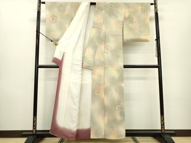 平和屋着物▽上質な小紋 地紋起こし 亀甲花文 暈し染め 正絹